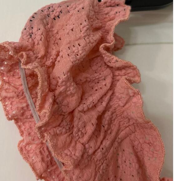 Pol Pink Embroidered Ruffle Cap Sleeve Smocked Cropped Top Large Coquette - Picture 5 of 11